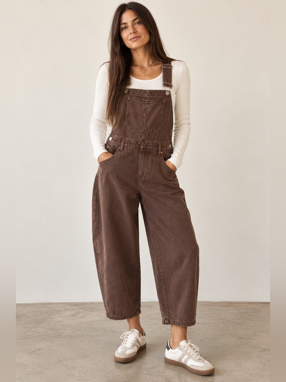 SHEIN Daisy Brown Wide-Leg Denim Overalls - chocalate color Jeans